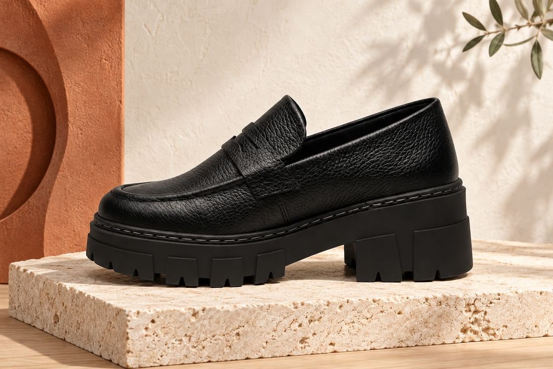 Mocasín Anto Black en una composición editorial con luz natural