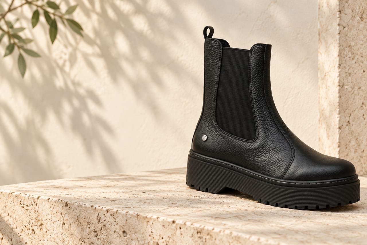 Bota Luna Black en una composición editorial de primavera