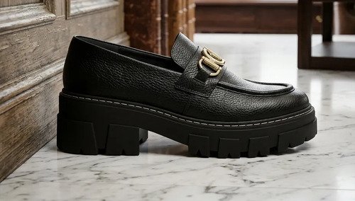 Zapato De Dama Mocasin De Vestir Gio Black Cuero Legitimo