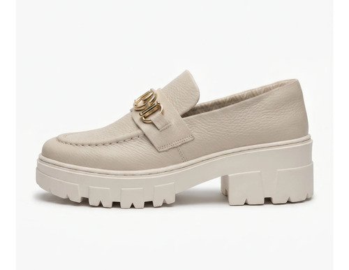 Zapato De Dama Mocasin De Vestir Gio Offwhite Cuero Legitimo