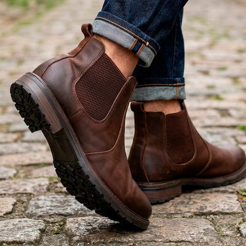 Bota Chelsea Marron Borcego Botin Masculino Cuero Legitimo - Imagen 5