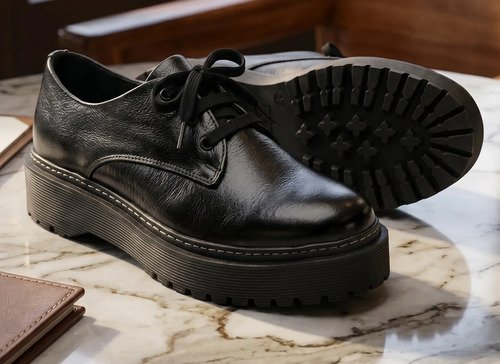 Zapato De Dama Acordonado Con Plataforma De Vestir En Cuero - Imagen 4