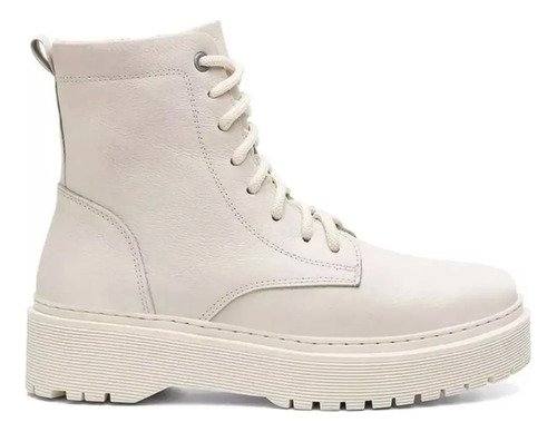 Bota De Dama Borcego Plataforma Acordonado En Cuero Offwhite