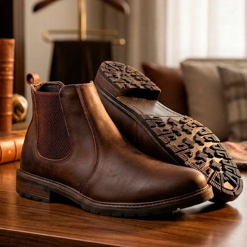 Bota Chelsea Marron Borcego Botin Masculino Cuero Legitimo - Imagen 4